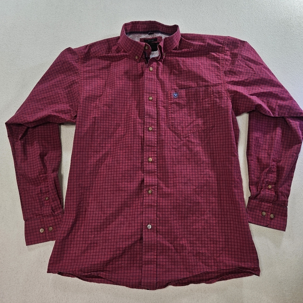 Ariat Pro Series Shirt Large Red Plaid Western Vent Fitted Button Down - Picture 1 of 9